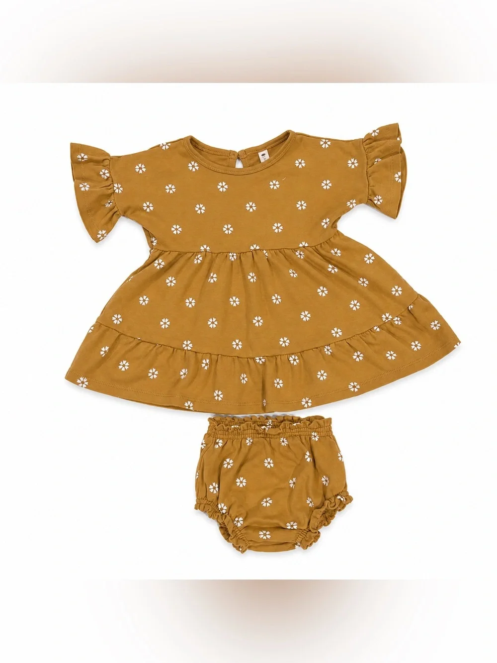 ✨Quincy Mae| 18-24M Mustard Floral Girls Dress and Bloomer Set Organic Cotton